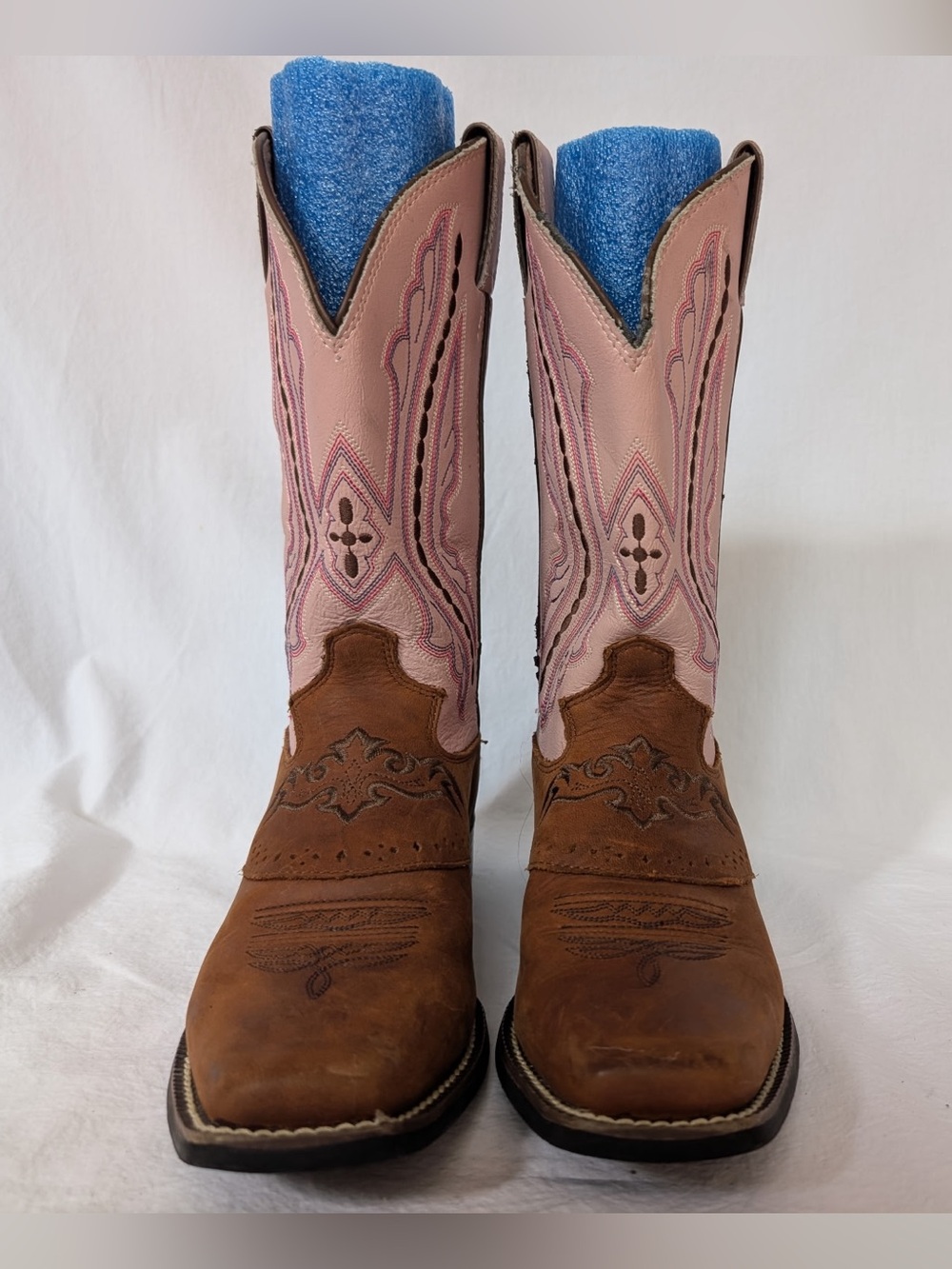 Justin Boots Brown Leather with Pink Western Shaft Kids' Cowboy Boots